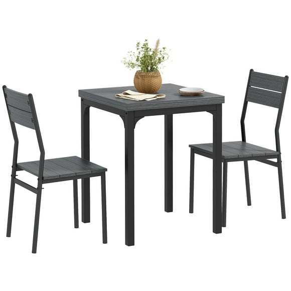HOMCOM Dining Table Set for 2, Kitchen Table and Chairs, Grey Wood Effect
