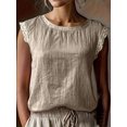 thumbnail image 6 of Women'S Crew Neck Casual Cap Sleeve Tops Lace Patchwork Basic Summer Loose Fit Blouse Color M, 6 of 7