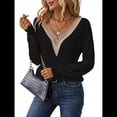 thumbnail image 1 of Suéteres de Larga para Mujer, de Otoño, con Encaje, Cuello en V, de Punto, Hombros Caídos, Jerseys, Tops. Negro XL, 1 of 9