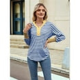 thumbnail image 4 of Sudadera de Rayas de Gran Tamaño para Mujer, Camisa de Larga de Algodón, Corte Holgado, Estilo Henley Azul y XXL, 4 of 10