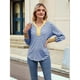 thumbnail image 4 of Sudadera de Rayas de Gran Tamaño para Mujer, Camisa de Larga de Algodón, Corte Holgado, Estilo Henley Azul y S, 4 of 10