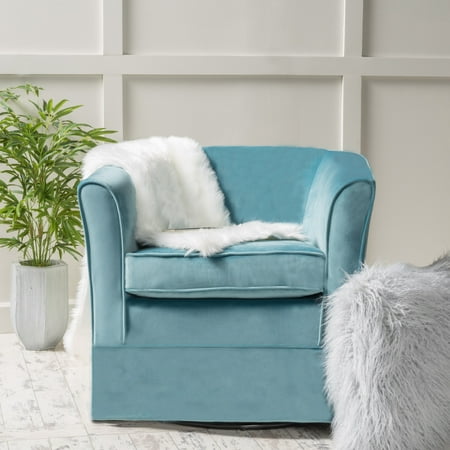 Noble House Hailey Blue Velvet Slipcover Swivel Accent ...