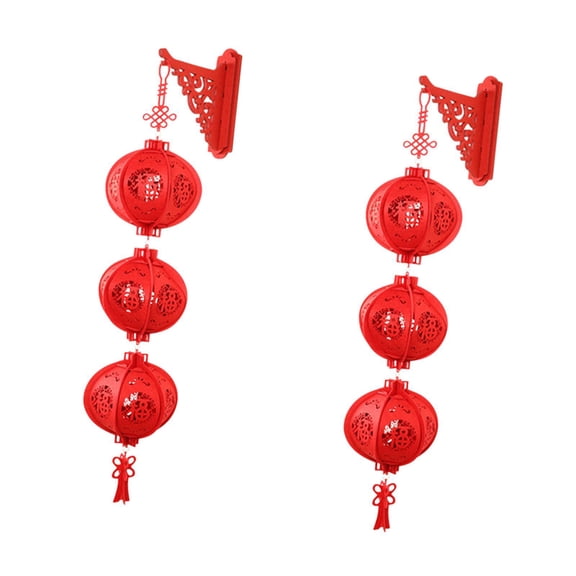 Tachiuwa 2Pcs Red Chinese Lantern Flocking Cloth Hanging Lantern 3D Puzzle Lantern for Spring Festival Restaurant 26cmx85cm
