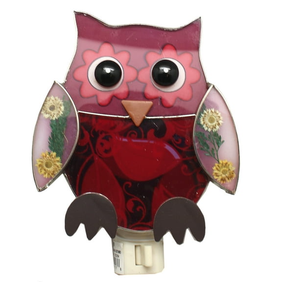 Red and Pink Flower-eyed Owl Shade Night light
