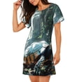thumbnail image 2 of Rateoe Turtle In Jungle Waterfall Print Women’s Nightdress – Cozy Cotton Short-sleeved Sleep Shirt, Loose-Fit Sleepwear, Perfect for Relaxing and Sleeping, 2 of 6