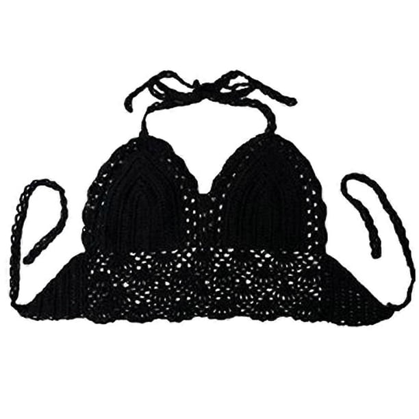 European and American Style Bikini Crochet Knit Bikini Wrap-around Women Sexy Versatile Hot Spring Split Swimsuit (Black Size S)