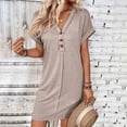 thumbnail image 4 of Levmjia Womens Dress V Neck Casual Short Sleeve Solid Color Summer Polyester Comfortable Loose Fit Vacation Beach Party Work Office Multiple Colors Available, 4 of 8