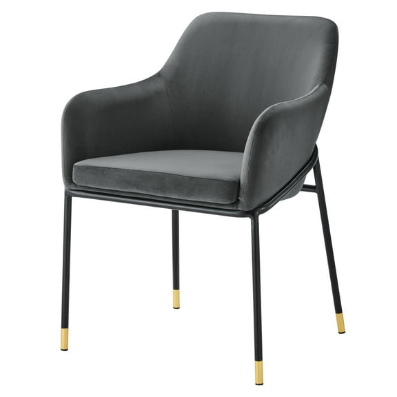 Side Dining Chair, Black Grey Gray, Velvet, Modern Contemporary, Mid Century Kitchen Room Cafe Bistro Restaurant Hospitality