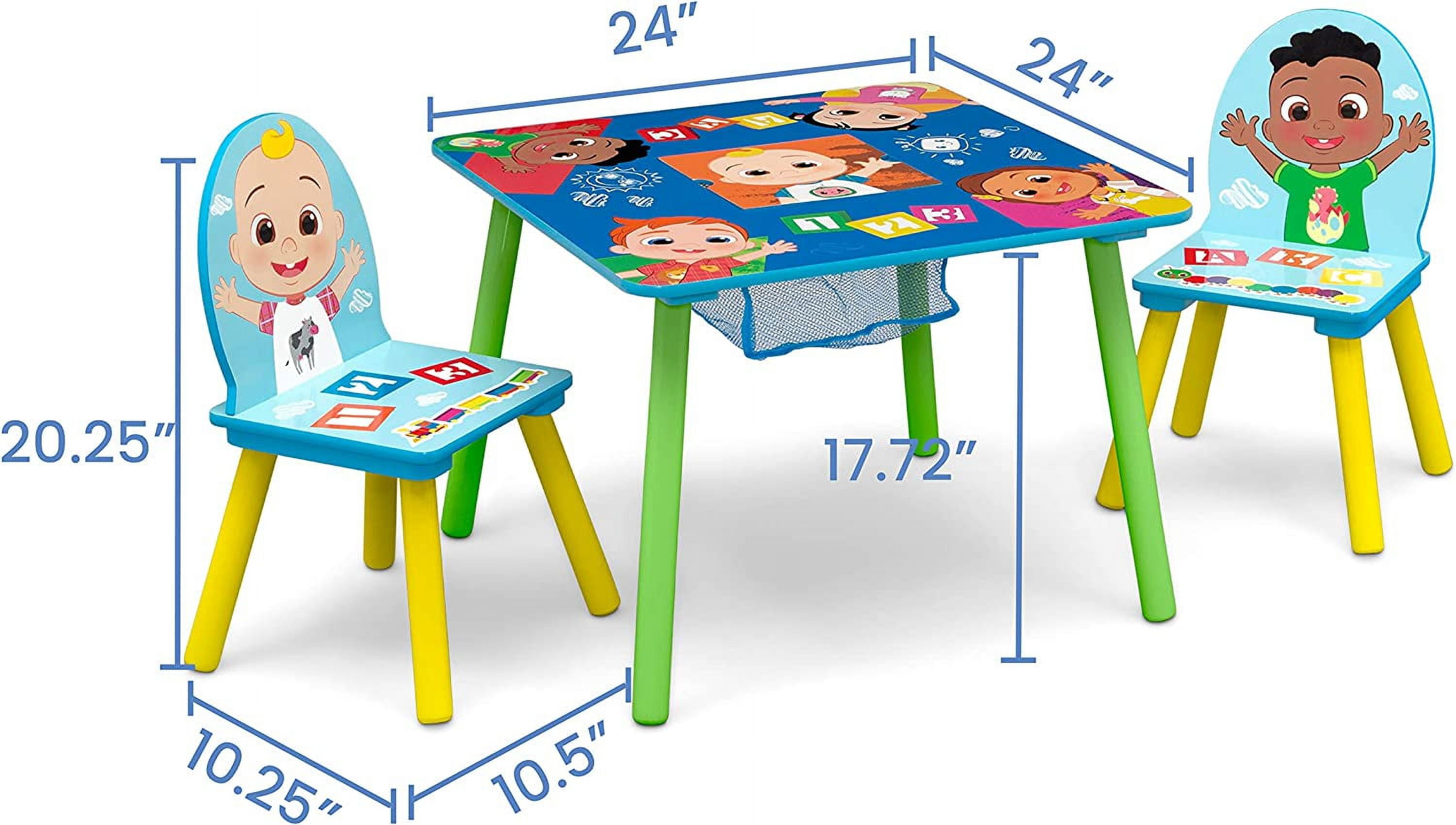 CoComelon Table and 2 Chairs with Storage Set by Delta Children, Greenguard Gold Certified, Toddler