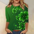 thumbnail image 2 of Irish Lucky Clover Shirts Women St Patricks Day 3/4 Length Sleeve Tops Teen Girls Crewneck Tunic Shirt Going Out Tops Summer Business 2025 Plus Size Outfit Clothing, 2 of 5