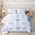 thumbnail image 2 of spefrowx Watercolor Love Heart Bed Spread Queen for Girls Boys, Blue Princess Bowknot Queen Coverlet Set, 3-Piece, 2 of 7