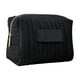 thumbnail image 2 of Neceser de terciopelo a rayas bordadas | Neceser de maquillaje de poliéster impermeable | Organizador de viaje negro de 17 x 12 x 9 cm | Estuche portátil y suave para cosméticos y artículos de aseo, 2 of 6