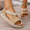 thumbnail image 2 of Rokment Womens Comfortable Platform Wedge Walking Sandals 2026 Stylish Casual Suede Buckles Elastic Ankle Strap Slip on Slingback Dressy Summer Shoes Beige Size 5.5, 2 of 8