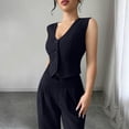 thumbnail image 4 of Mifsaly Womens Suits 2 Piece Set Business Casual office Matching Outfits Button Down Vest Top and High Waisted Wide Leg Trousers with Pockets Black,L, 4 of 6