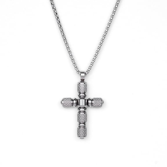 Iron Saints Men Barrel Cross Pendant Necklace, Stainless Steel, Men Spiritual Jewelry