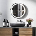 thumbnail image 4 of Gymax Round Led Bathroom Mirror w/ 3 Color LED Lights Time & Temperature Display Silver & White, 4 of 10