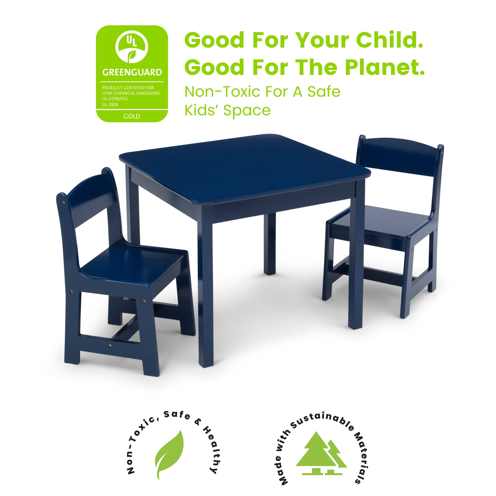 Delta Children MySize Wood Play Table and Chair Set 2 Chairs Included Greenguard Gold Certified Deep Blue