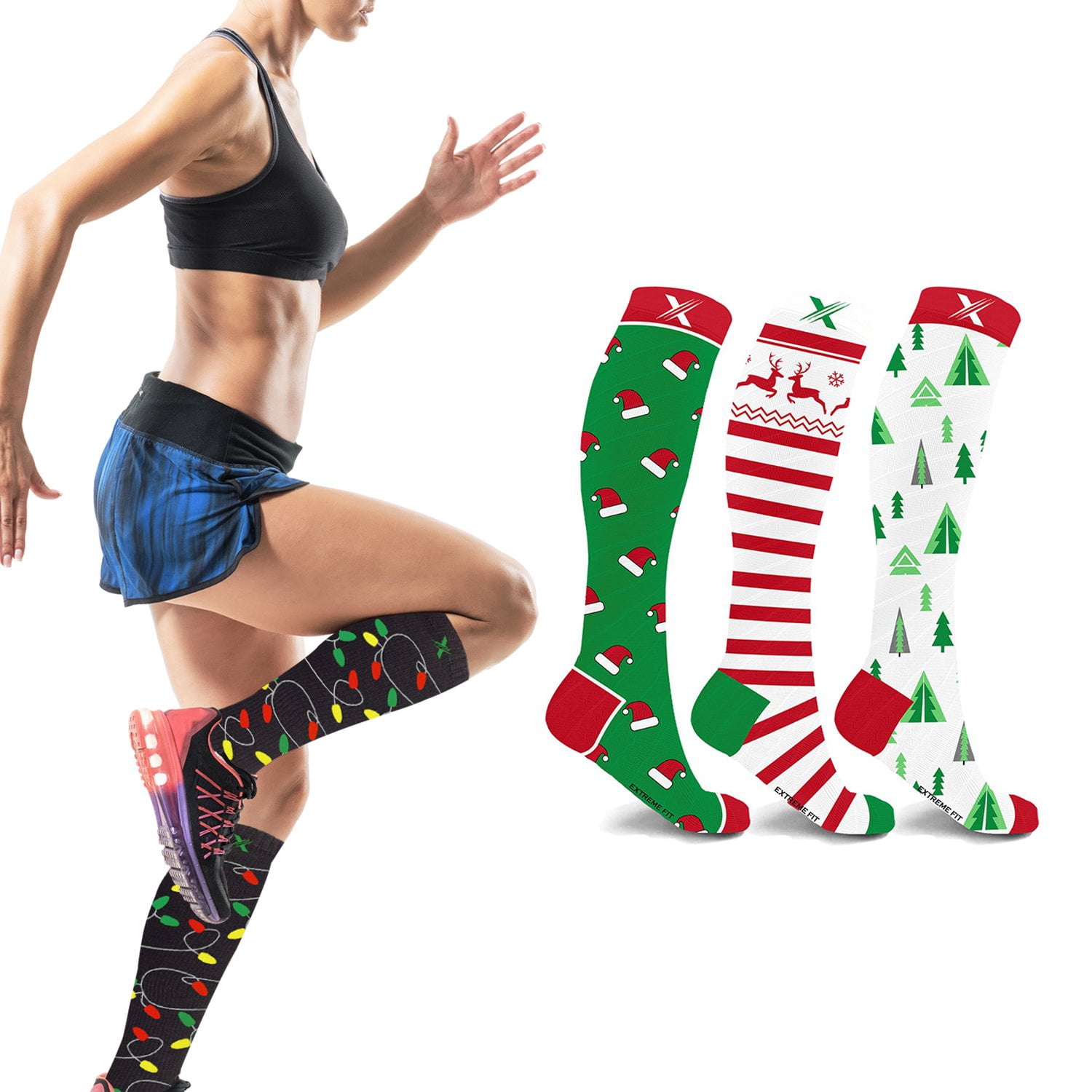 Holiday Compression Socks - Knee High Performance Socks for Running, Athletics, Travel, and Pregnancy - Improved Circulation & Support for Men and Women - 3 Pair