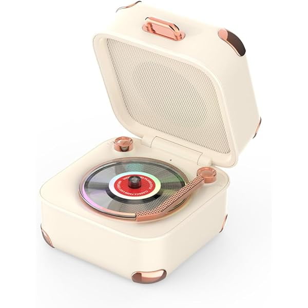 wonima11 Vintage Vinyl Speaker with Colorful Lights, Music Player with 3 Modes, Bluetooth Speaker for Kids Room, Home Décor, Bedroom, Compatible with Computers & Phones (White)