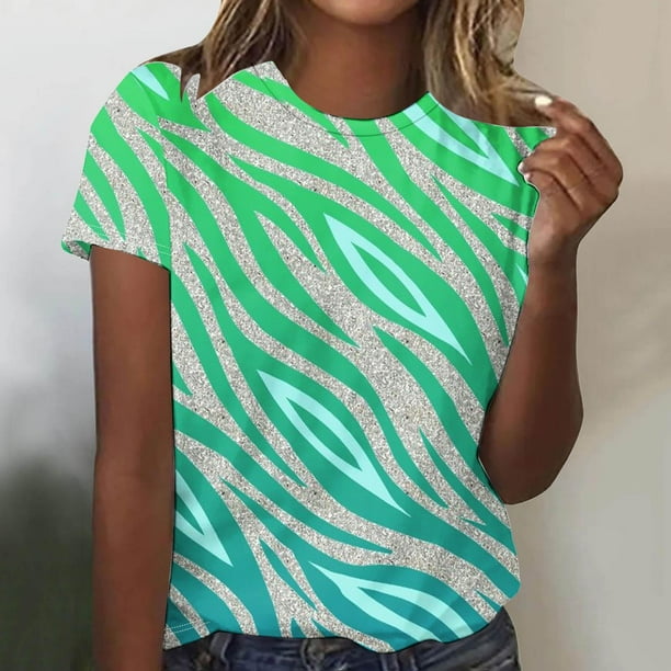 Fiudx Liquidación de Ahorros de Verano Camiseta Informal de Manga Corta con Cuello Redondo y Estampado a La Moda para Mujer