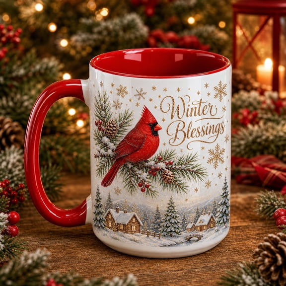 Christmas Coffee Mug Cardinal Winter Blessing Ceramic Coffee Cup for Holiday Gifting