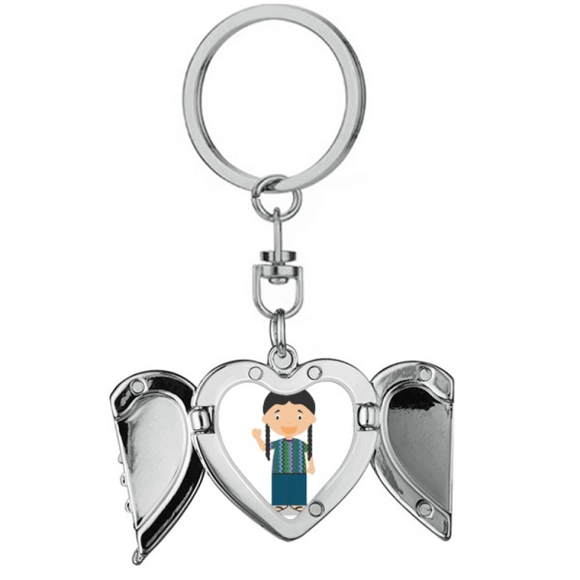Long Pigtail Guatemala Cartoon Heart Angel Wing Key Chain Holder