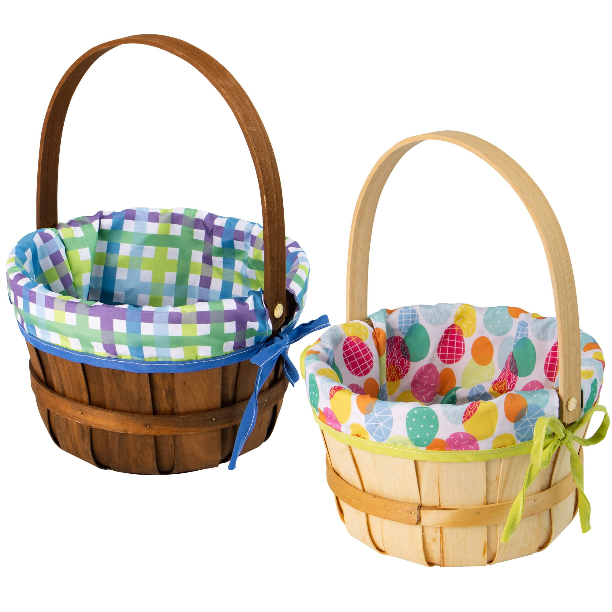 Joyfy 2 Pcs Easter Baskets,Easter Woven Woodchip Basket with Lining,Handmade Wicker Easter Basket with Handle for Easter Egg Hunt,Picnic