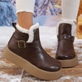 thumbnail image 3 of Women's Platform Winter Snow Boots Fashion Leather Chunky Footbed Fleece Lined Warm Ankle Booties for Women, 3 of 7