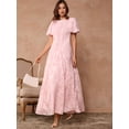 thumbnail image 5 of Pink Puff Sleeve Pleated Maxi Dress For Wedding Guest, Vacation, Party, Date, 5 of 8