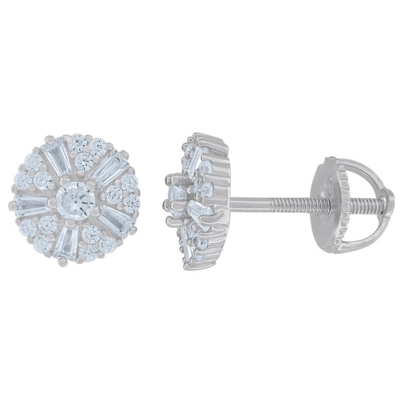 925 Sterling Silver Womens Baguette Round Cubic Zirconia Fashion Stud Earrings 8.2mm Wide Stud Earring for Women