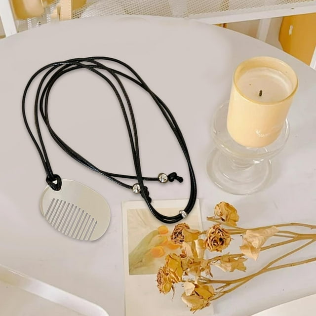Collar con peine y colgante para suéter, único, multiusos, de moda, collar con cordón, collar largo para suéter, para regalo de cumpleaños de mujer Oval