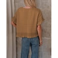 thumbnail image 3 of PUWEI Women's Crochet Short Sleeves Sweater Round Neck Ruffled Hem Pullover Casual Knit Top Blouse, 3 of 7
