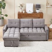 MH 78.75" L-Shaped Reclining Sectional Sofa Bed, Pull-Out Sleeper with USB & Type-C Charging Ports, Storage Chaise, Arm Side Organizer Pocket, Modern Living Room Furniture, Dark Gray