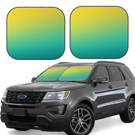 Hirioo Teal To Yellow Gradient for 2PCS Windshield Sun Shade Foldable | Front Windshield Shade for Sun Heat and UV Rays-Small