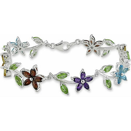 6-1/4 Carat T.G.W. Marquise-Cut Multi-Gemstone Sterling Silver Flower Bracelet, 7.5"