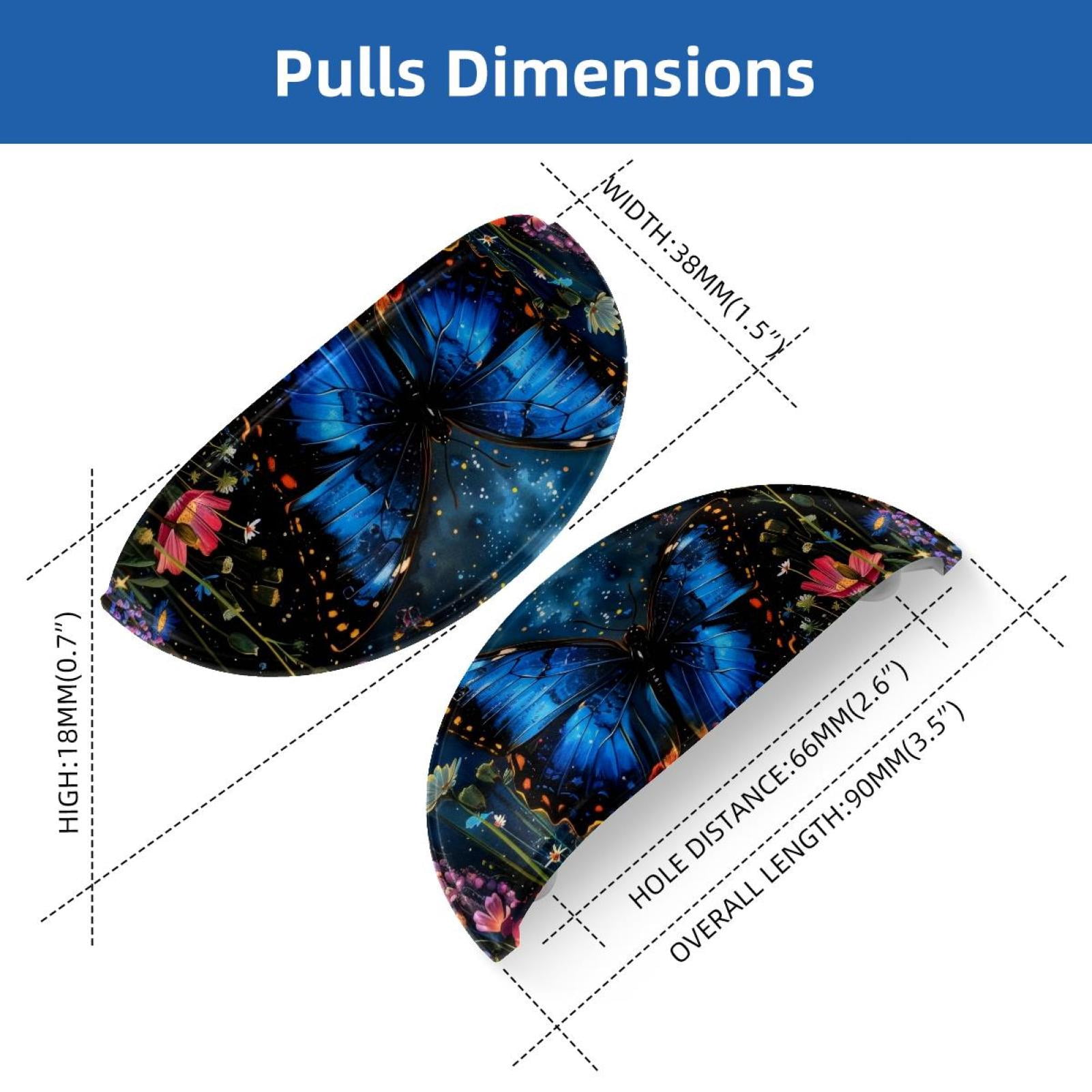 PhooArto 6 Pcs Cup Drawer Pulls, Galaxy Blue Butterfly Flowers Shell Shape Handles Cabinet Knobs for Dresser Cupboard Closet Wardrobe with Screws