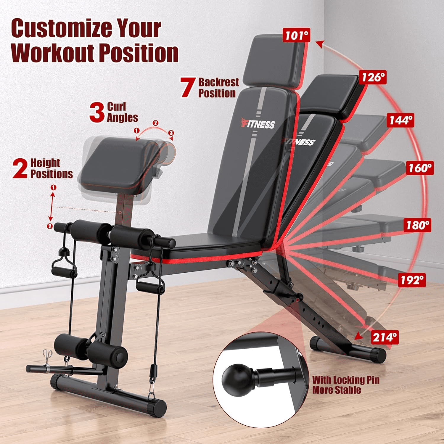GIKPAL 7 Positions Foldable Adjustable Weight Bench Workout Bench with 50lb(25lb*2) Adjustable Dumbbell
