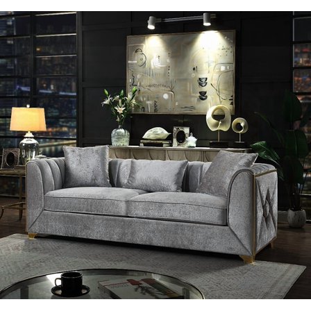 Velencia Modern Sofa with Wood Frame & Velvet Fabric|Silver|G150109224