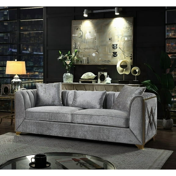 Velencia Modern Sofa with Wood Frame & Velvet Fabric|Silver|G150109224