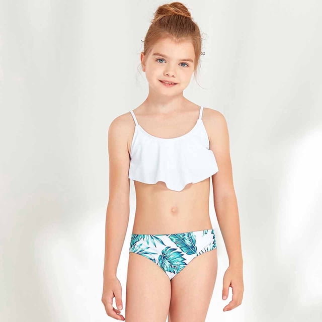 Traje de baño deportivo de playa de dos piezas con cintura alta y estampado Falbala de SDJMa para niñas pequeñas y bebés