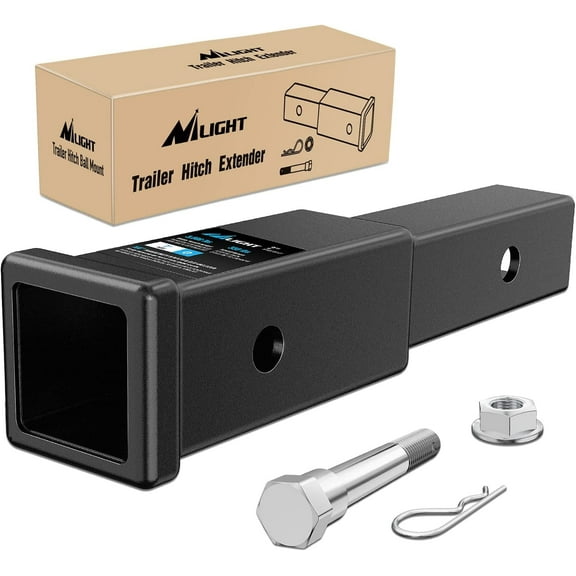 Nilight Trailer Hitch Extender 7 inch Extension Length Fits for 2 inch Receiver Tube with 5/8 inch Stainless Steel Bolt Flange Nut and Clip 3,500 lbs GTW Matte Black, 2 Years Warranty