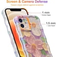 thumbnail image 4 of Case for iPhone 16 Pro Max, Colorful Retro Oil Painting Printed Flower Laser Glossy Pattern Cute Curly Wave Edge Exquisite Phone Cover Stylish Durable TPU Protective Case for Girl Women-Green,Pink, 4 of 5