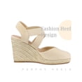 thumbnail image 4 of BLISSFUL STEP Chaussures pour Femmes Sandales Espadrilles à Talon Compensé à Bride Croisée à Bout Fermé Beige 9,5, 4 of 7