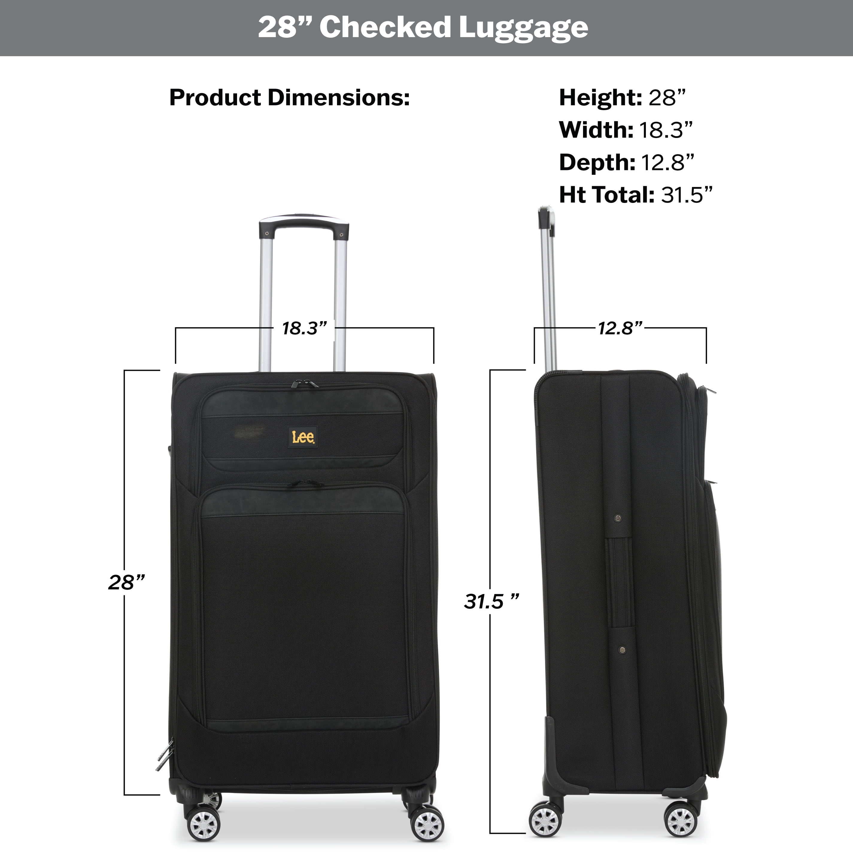 Lee 21/28 in Unisex 2-Piece Luggage Set, Black