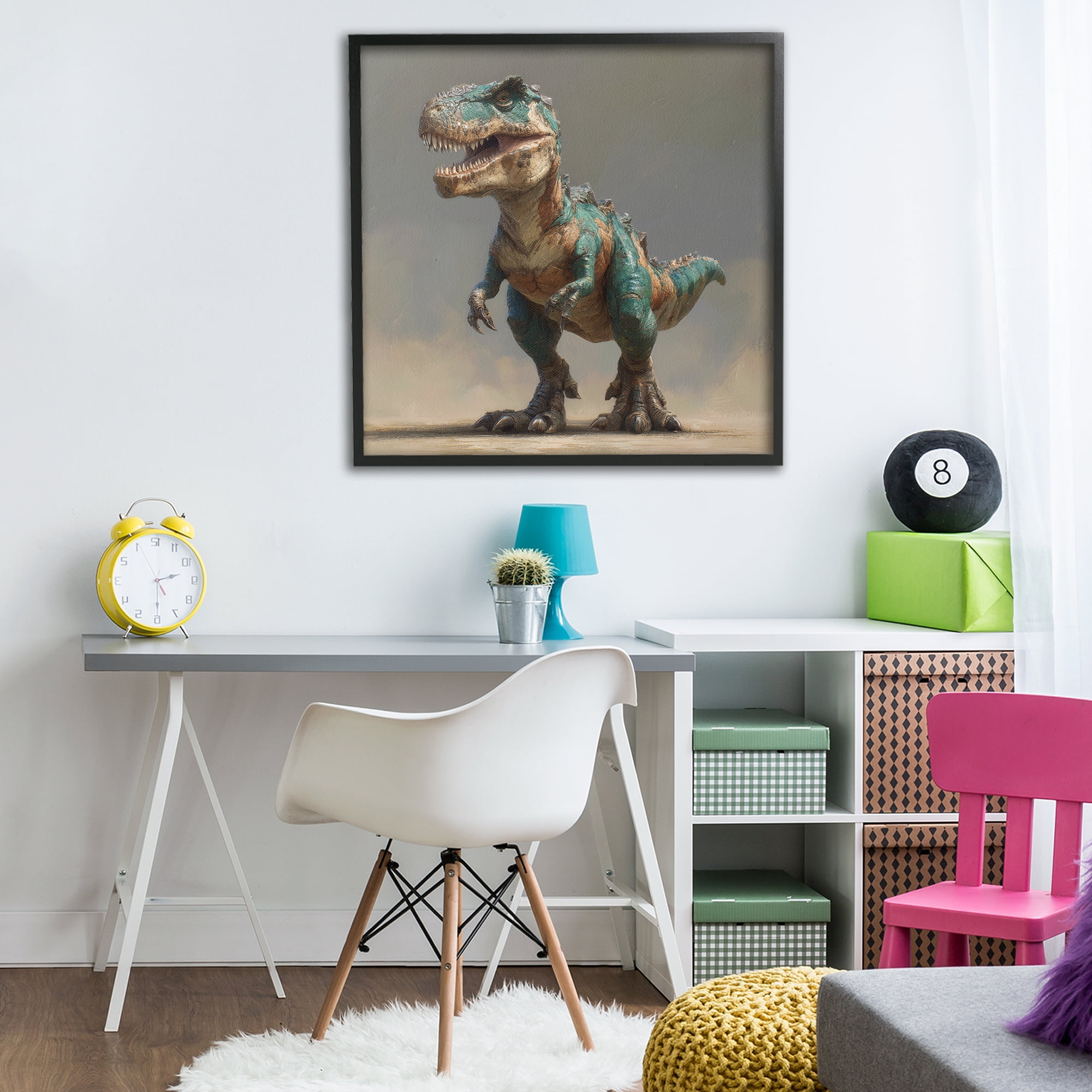 Stupell Industries Turquoise T-Rex Study Black Framed Giclee Art, design by Wumples