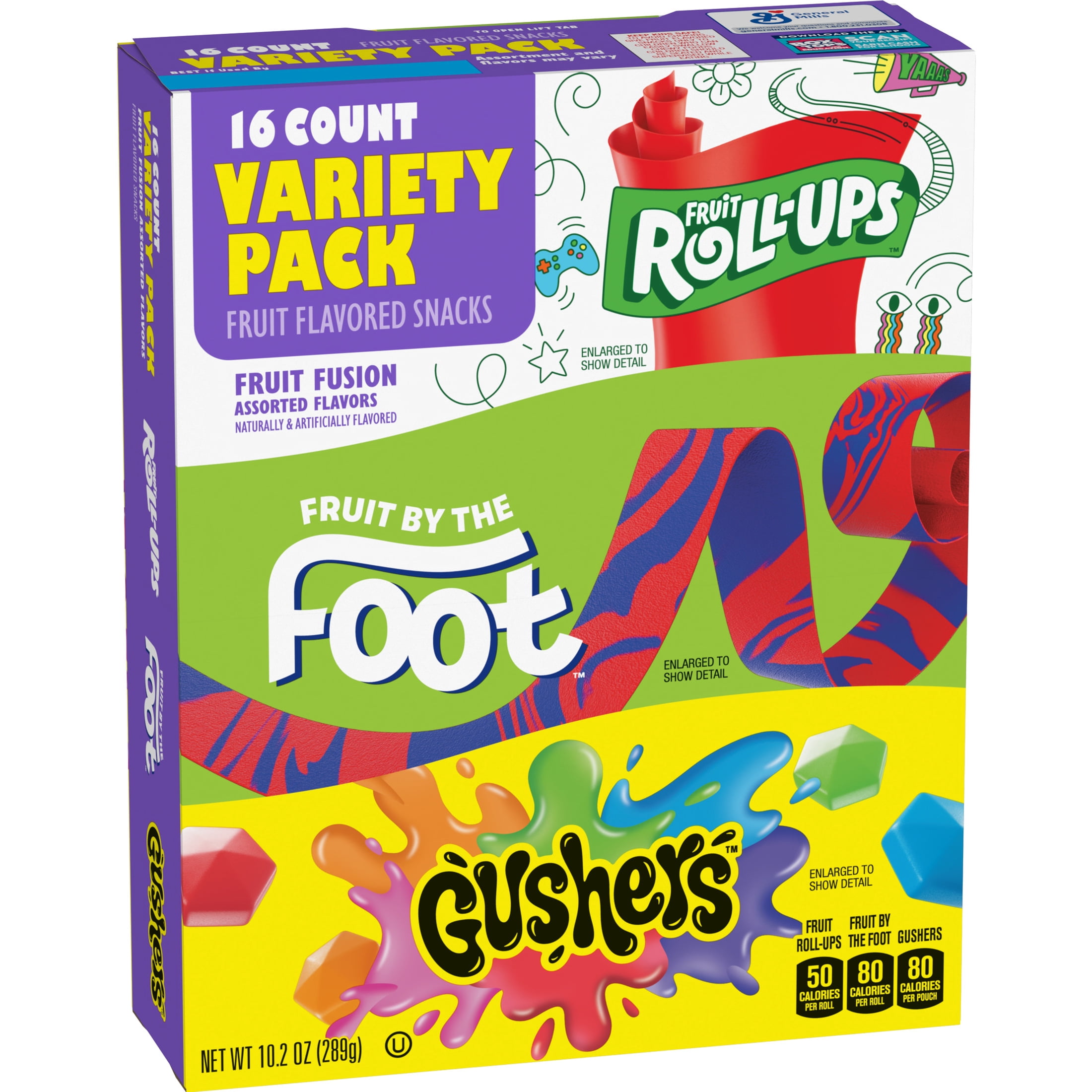 (6 pack) Fruit Roll-Ups, Fruit by the Foot, Gushers Gluten Free Fruit Flavored Snacks (16 Pouches)