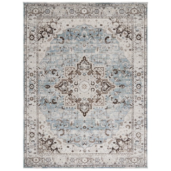 SAFAVIEH Antique Patina Comgan Moroccan Polyester Area Rug, Grey/Blue, 8' x 9'6"
