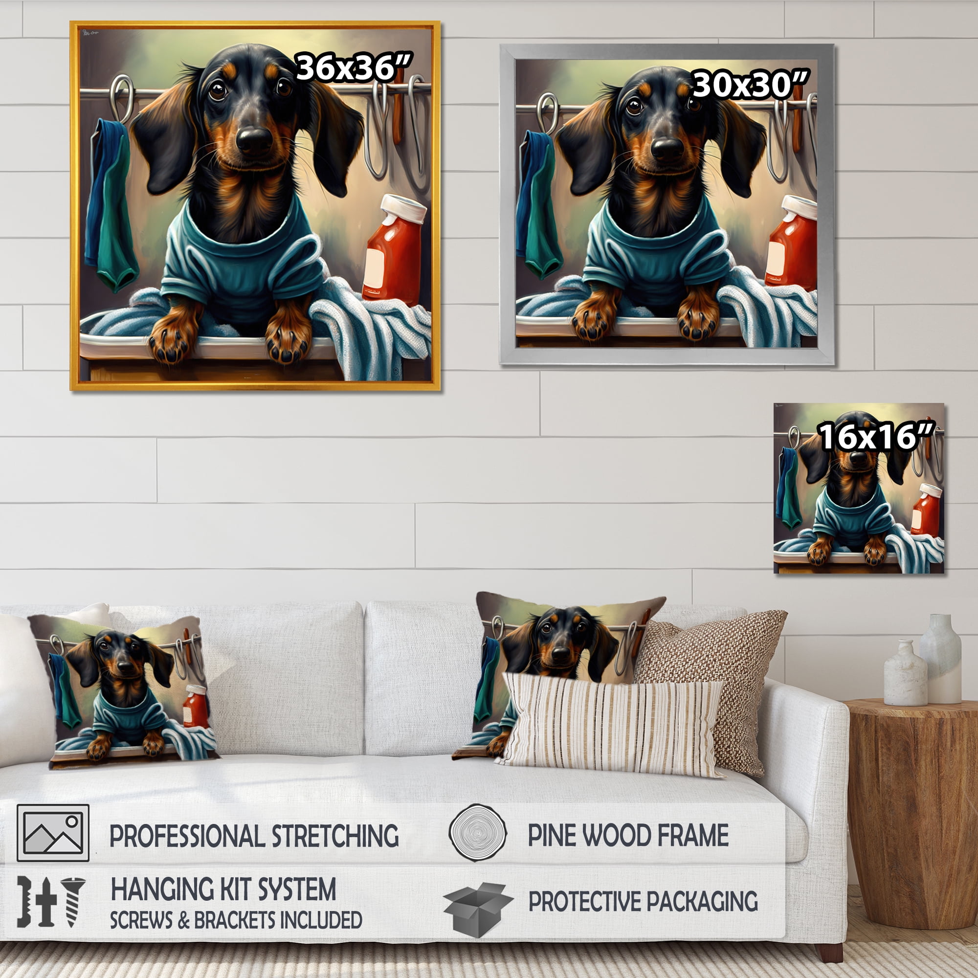 Designart Dachshund Doing The Laundry II Canvas Wall Art