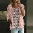 thumbnail image 5 of WTOBBY Women's Floral Print V-Neck Bohemian Top with 3/4 Sleeve, Casual Loose Fit Blouse for Fall Season, Comfortable Fashion Apparel and Daily Wear,Beige M, 5 of 5