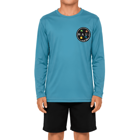 Maui and Sons Classic Shark Logo Long Sleeve Sun Shirt for Boys Made With 50 UPF Protection Moisture Wicking Fabric Designed for Everyday Comfort